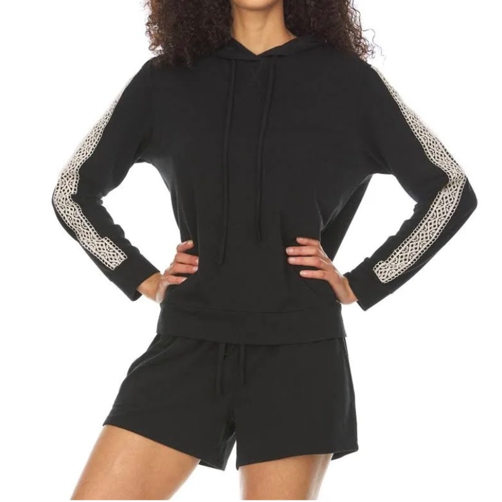 Flora Nikrooz Lounge Knit Lace Detail PJ Hoodie & Shorts Set